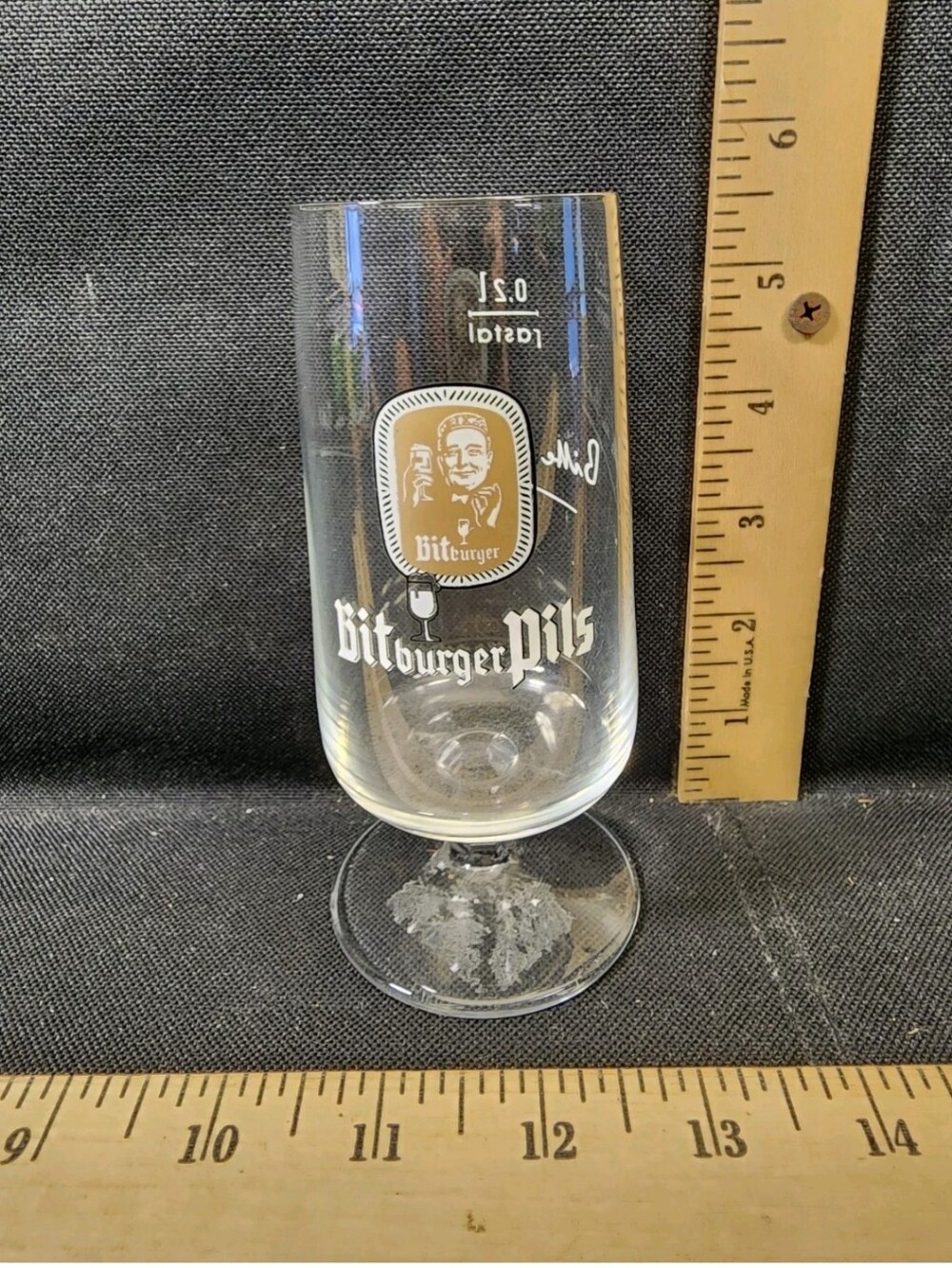 Vintage Bitburger Pils German Beer Clear Stemmed Glass 0.2L Rastal Size